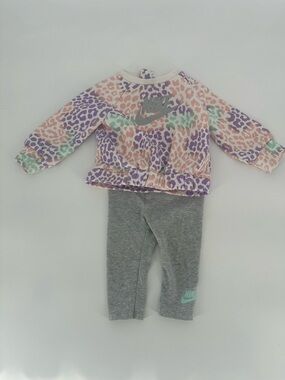 Nike Pastel Leopard Print Sweatshirt Set Baby Girl 6-9 Month Outfit Leggings